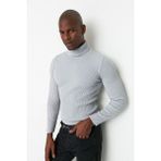 Hanclo Erkek Slim Fit Dar Kesim Yumuşak Dokulu Tüylenmeyen Tam Balıkçı Yaka Triko Kazak - Gri - XL