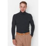Hanclo Erkek Slim Fit Dar Kesim Yumuşak Dokulu Tüylenmeyen Tam Balıkçı Yaka Triko Kazak - XL - Füme