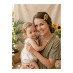 Hand Mother's Since 2024 Ayçiçeği İşlemeli Anne&Bebek Organik Handmade Saçsız Bebek Tokası ve Çıt Toka Saç Aksesuarı