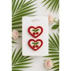 Hand Mother's Since 2024 Kalpli Kırmızı Kiraz İşleme Cotton Az Saçlı Bebek Tokası Organik 2'li Set Handmade Bebek Hediyelik