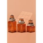 Handan Uzunoğlu by Uzunoğlu El Yapımı Özel Tasarım Çay Kahve Şeker Kavanozu - 3'lü Set - Vakumlu Ahşap Kapaklı (Turuncu Detaylı) - Dark Amber Çiçekli Cam - Mutfak ve Ev Dekorasyonu
