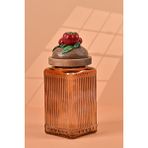 Handan Uzunoğlu by Uzunoğlu El Yapımı Özel Tasarım Kavanoz - 1000 ml - Vakumlu Ahşap Kapaklı (Domates Detaylı) - Light Amber Çizgili Cam - Mutfak ve Ev Dekorasyonu