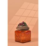 Handan Uzunoğlu by Uzunoğlu El Yapımı Özel Tasarım Kavanoz - 500 ml - Vakumlu Ahşap Kapaklı (Böğürtlen Detaylı) - Dark Amber Çiçekli Kare Cam - Mutfak ve Ev Dekorasyonu Dark Amber