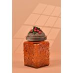 Handan Uzunoğlu by Uzunoğlu El Yapımı Özel Tasarım Kavanoz - 700 ml - Vakumlu Ahşap Kapaklı (Çilek Detaylı) - Dark Amber Çiçekli Kare Cam - Mutfak ve Ev Dekorasyonu