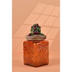 Handan Uzunoğlu by Uzunoğlu El Yapımı Özel Tasarım Kavanoz - 700 ml - Vakumlu Ahşap Kapaklı (Vişne Detaylı) - Dark Amber Çiçekli Kare Cam - Mutfak ve Ev Dekorasyonu