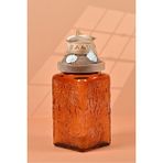Handan Uzunoğlu by Uzunoğlu El Yapımı Özel Tasarım Tuz Baharat Kavanozu - 1000 ml - Vakumlu Ahşap Kapaklı (Dore Detaylı) - Dark Amber Çiçekli Cam - Mutfak ve Ev Dekorasyonu