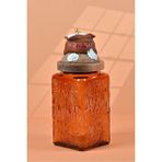 Handan Uzunoğlu by Uzunoğlu El Yapımı Özel Tasarım Tuz Baharat Kavanozu - 1000 ml - Vakumlu Ahşap Kapaklı (Kahverengi Detaylı) - Dark Amber Çiçekli Cam - Mutfak ve Ev Dekorasyonu