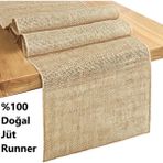 Handanca %100 Doğal Jüt Runner, Dekoratif Hasır Kumaş Masa Örtüsü, Otantik Runner - Ahşap - Ceviz