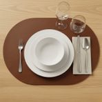 Handanca 6 Kişilik 12 Parça Kahverengi Tam Oval Deri Amerikan Servis Supla 33X44 Cm-Kolay Silinir Supla - Ahşap - Ceviz