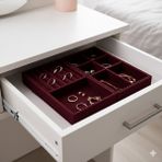Handanca Bordo Süet Çekmece Içi Takı Ikili Organizer Seti | Yüzük, Küpe ve Kolye Düzenleyici - Amber