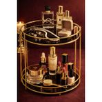 Handanca Gold Metal Banyo Kozmetik Takı Düzenleyici 2 Katlı Çok Amaçlı Organizer Yuvarlak Sunum Tepsisi - Altın