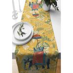 Handanca Runner Sarı Hint Fili Desenli Süet Dokuma 140*40 cm - Altın