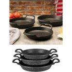 Handanca Siyah 3'lü Granit Döküm Sahan Seti Paslanmaz Çelik Sahan Tava Seti Yumurta Tavası (22-20-18CM) - Seçenek 1 - Ahşap