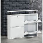 Handanca Tablalı (2 +2) 4'lü Metal Ayakkabılık - Kilitli -Beyaz - Ahşap Bej - Siyah