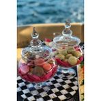 Handanca Tombik Ayaklı Drajelik Kapaklı Cam Kurabiyelik/ Şekerlik 29CM 4 Parça - Ahşap - Bej - Siyah - Seçenek 1