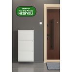 Handanca Üç Katlı Duvara Sabitlenebilir Metal Ayakkabılık 40X60 cm Kapı Paspası Hediyeli - Ahşap Bej - Siyah