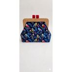handedizayn Lacivert Kuşlu Model Ahşap Burslu Zincir Askılı Clutch Omuz Çantası