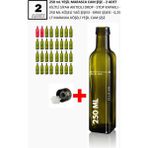 Handelika 2 Adet X 250 ml Yeşil Maraska Cam Şişe, Drop Kapaklı Cam Yağdanlik, Sosluk, Sirke Şişesi