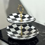 Handmade Çini Katlı Oval Servis Tabağı Dama Desen Tasarım Sunumluk Çini - HANDMADE ÇİNİ KATLI OVAL SERVİS TABAĞI DAMA DESEN SUNUMLUK ÇİNİ