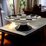 Handmade Çini Servis Tabağı Ayaklı Yuvarlak Orta Boy Dama Desen Tasatım Çini - HANDMADE ÇİNİ SERVİS TABAĞI AYAKLI YUVARLAK ORTA BOY DAMA TASARIM ÇİNİ