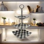 Handmade Çini Servis Tabağı Katlı Kare Sunumluk Dama Desen Tasarım Çini - HANDMADE ÇİNİ SERVİS TABAĞI KATLI KARE DAMA DESEN SUNUMLUK ÇİNİ