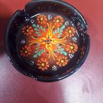 Handmade Dekoratif Seramik Küllük, Çiçek Desenli, Siyah, 10 cm Çap, 4 cm Yükseklik, El Yapımı, 1 Adet