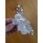 Handmade Incili Gelin Tokası Çiçekli Gelin Aksesuarı Metal Tarak Toka Beyaz Renkli Şık Tasarım