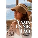 Handmade Kahverengi Hasır Vizör Şapka Kadın Güneş Şapkası Taçlı Yazlık Plaj Şapkası UV Korumalı
