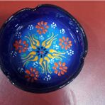 Handmade Seramik Dekoratif Çiçek Desenli Küllük, Kobalt Mavi, 10 cm Çap, 4 cm Yükseklik, El Yapımı, 1 Adet