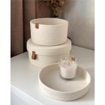 HandMadeSNM Beyaz Pamuk İpi Hasır Sepet Takımı - 2'li Kapaklı Düzenleyici Set - 22x12 cm ve 18x10 cm