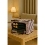 Handyol 1 Adet Pencereli Çok Amaçlı Organizer Hurç Çelik Destekli Fermuarlı Kıyafet ve Battaniye Düzenleyici - Acı Kahverengi - 1 Parça - 38x48x28 cm