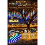 Hane Dostu 10’lu 45 CM USB RGB Meteor Yağmuru LED Ağaç Işığı – Renk Değiştiren Dış Mekan Bahçe Süsleme Lambası
