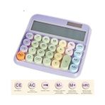 Hane216 Hesap Makinesi Daktilo Stili Büyük LCD Ekran,pastel Yuvarlak Tuşlu,pilsiz Çalışma Hesap Mak. Mor