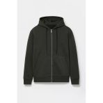 Haneke Regular Kalıp Diagonal 3 İplik Fermuarlı Kapüşonlu Erkek Sweatshirt - Çam Yeşili
