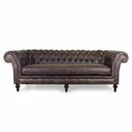 Hanel Mobilya English Chesterfield Koyu Kahve Mat Suni Deri Chester Koltuk