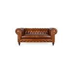 Hanel Mobilya Klasik Chesterfield 2 Kişilik Kahve Suni Deri Chester Kanepe