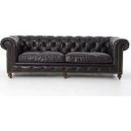 Hanel Mobilya Klasik Chesterfield Chester Kanepe Siyah Suni Deri - 301 - Siyah