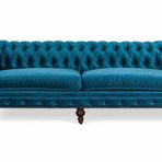 Hanel Mobilya Klasik Chesterfield Mavi Kadife Chester Kanepe