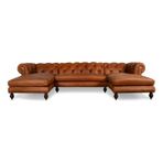 Hanel Mobilya Soho Chesterfield Double Kahve Suni Deri Chester Köşe Koltuk Takımı