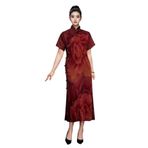 HangErFeng Bayan Cheongsam İpek Kokulu Bulut İpliği Midi Baskılı Elbise 3752, Kırmızı, S