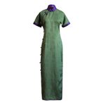HangErFeng İpek Cheongsam Yeşil Elmas Kafes Xiangyunsha El İşi Sahte Boyun Qipao Elbise 5004, Zümrüt Yeşim ve Kraliyet Menekşe Izgarası, XL