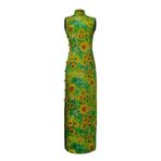 HangErFeng Kadın Ağır İpek Qipao Elbise Ayçiçeği Baskı Yan Açılış Kolsuz Cheongsam Midi Elbise 5014, Yeşil, S