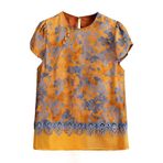 HangErFeng Kadın İpek Bluz Xiangyunsha Hua Luo Puf Kollu Çiçekli Patchwork Gömlek 614, Topaz Çiçeği Brokar, M