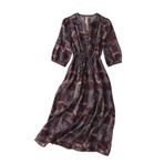 HangErFeng Kadın İpek Elbise Şal Desenli Baskı İpli Bel A Line Midi Elbise 5083, Zengin Merlot Paisley, M