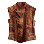 HangErFeng Kadın İpek Hua Luo Gömlek XiangYunSha Patchwork Çiçekli Bulut Jakarlı Kap Kollu Bluz 608, Terracotta Tribal Mozaik, S