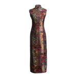 HangErFeng Kadın İpek Karışımı Brokar Cheongsam Qipao Geometrik Etnik Desen Kolsuz Elbise 5008, Çok renkli, L