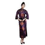 HangErFeng Kadın İpek Kokulu Bulut İplik Gevşek Cheongsam Baskı Elbise 3748, Mor, M
