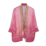 HangErFeng Kadın İpek Organza Şeffaf Hırka İşlemeli Dikişsiz Geniş Kollu Kravat Ön Pembe Bluz 612, Rosewater Ethereal Yıkama, XL