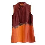HangErFeng Kadın İpek Organza Üst Boncuk Nakış Kolsuz XiangYunSha Akıcı Yelek 621, Terracotta Sunset Ombré, XL