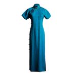 HangErFeng Kadın İpek Xiangyunsha Cheongsam Elbise Şakayık Jakarlı Çin Qipao 5006, Mavi, XXL